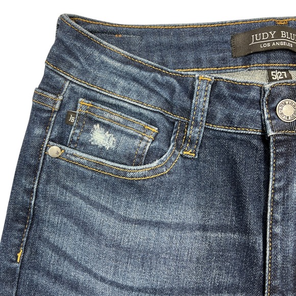 Judy Blue Slim Bootcut Jeans Sz 5/27" Petite Dark Wash Split Hem Stretch Denim - Picture 14 of 15